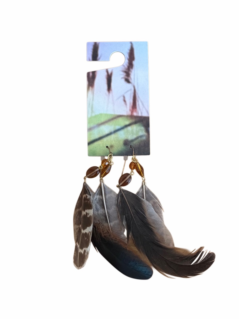 NWT Urban Outfitters Boho Feather Dangle Earrings with Beads